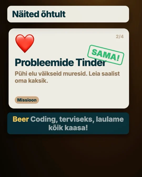 Beer Codingu õhtu: missioon Probleemide Tinder